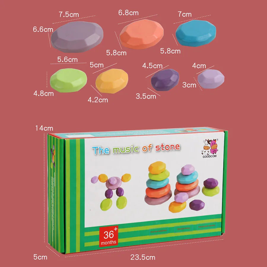 14pcs Wood Colorful Stone Building Blocks Wooden Toy Kids Interactive Party Stacking Game Educational Toys for Children