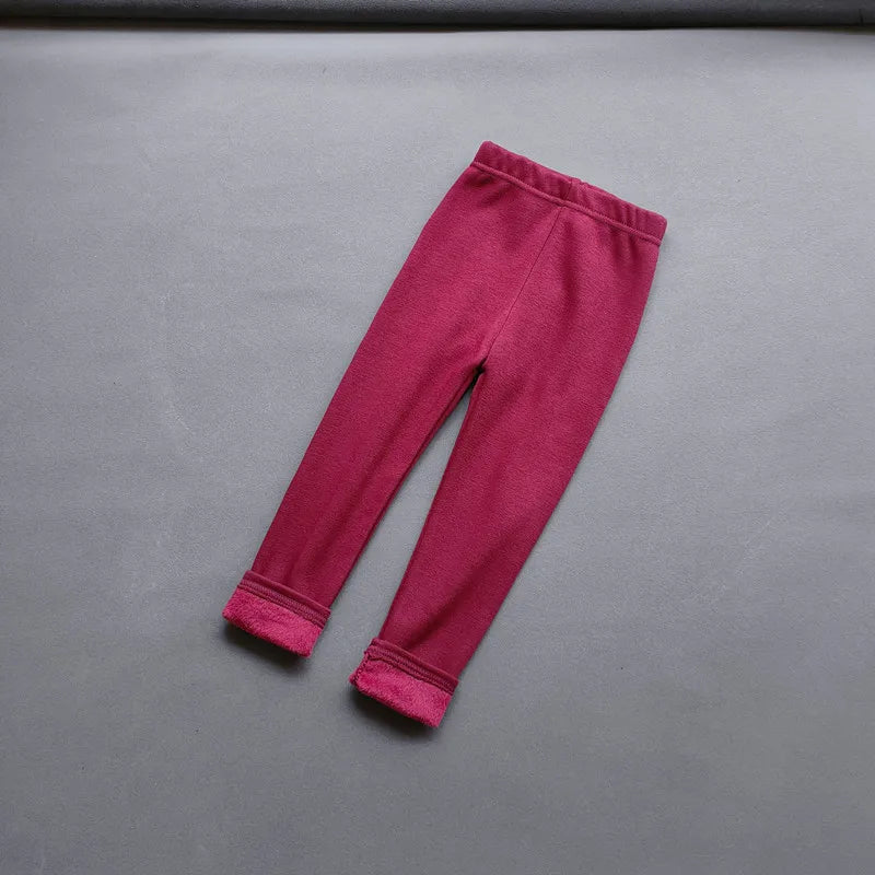 Autumn Winter Girls Fleece Leggings Kids Slim Thermal Trousers children's Solid Color Plus Velvet Warm Pants