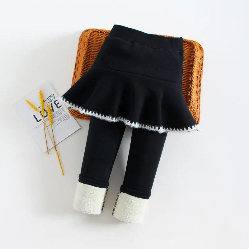 3-10 Years Girls Winter Pants Bootcuts Fleece Leggings for Kids Thick Warm False Two Pieces Culotte Children Skirtpants Trousers