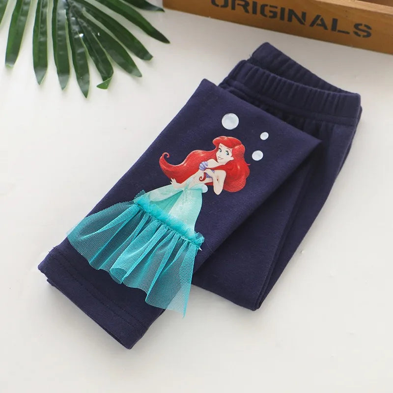 2025 Disney Girls Leggings Quality Cotton for Children Frozen Anna Elsa Autumn Baby Girl Pink Blue Trouser Kids Pants Cartoon