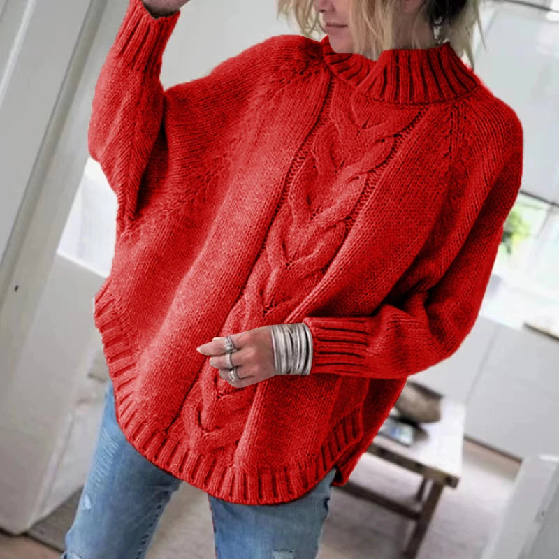 Vintage Inspired Cable Sweater Women's Loose Fit High Neck Pullover Fall Winter Style Casual Everyday Autumn Wint