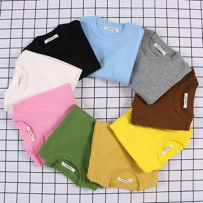 2025 New Autumn 1-8Yrs Baby Boys Girls Pure Color Casual Loose Pullovers Sweaters Kids Sweaters Knitted Bottoming Boys Sweaters