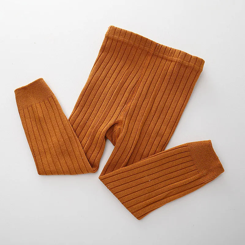 YWHUANSEN 0 to 8 Yrs Spring Autumn Double Needle Leggings Girl Combed Cotton Ribbed Leggings Baby Soft Lace Knitted Pant For Boy