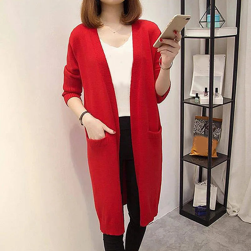 Autumn Winter Knitted Sweater Women Long Cardigan Korean Fashion Female Cardigans Long Sleeve Women Coat Jacket Ladies Outerwear