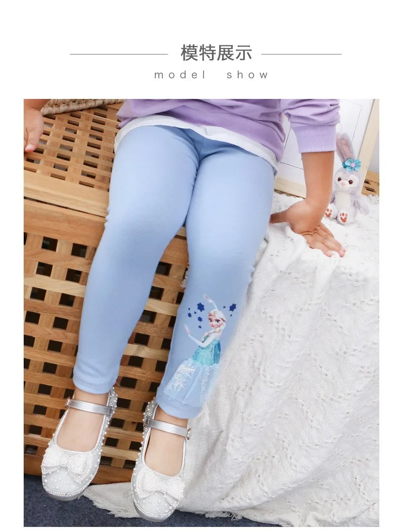 2025 Disney Girls Leggings Quality Cotton for Children Frozen Anna Elsa Autumn Baby Girl Pink Blue Trouser Kids Pants Cartoon