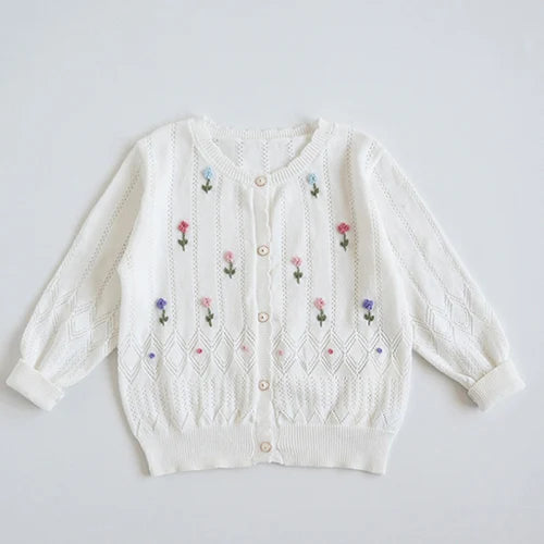 2024 New Autumn Children Long Sleeved Cartoon Print Casual Loose Sweater Baby Girls Knitting Cardigan Coat Kids Knitted Cardigan