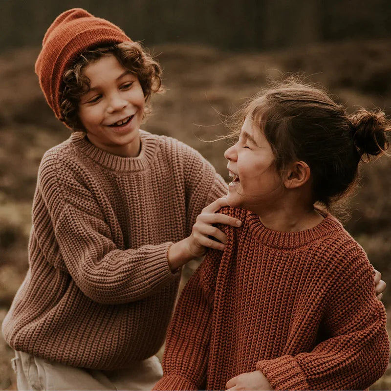 2025 New Autumn 0-7Yrs Kids Sweater Baby Loose Pullover Sweater Baby Boys Girls Long Sleeved Solid Color Knitted Pullover Tops