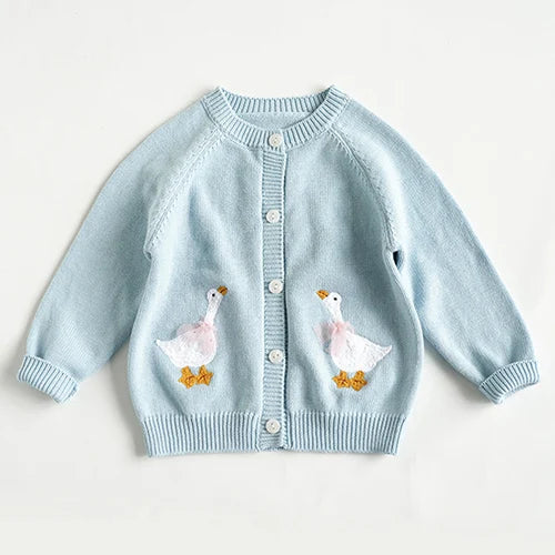 2024 New Autumn Children Long Sleeved Cartoon Print Casual Loose Sweater Baby Girls Knitting Cardigan Coat Kids Knitted Cardigan