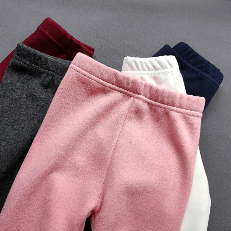 Autumn Winter Girls Fleece Leggings Kids Slim Thermal Trousers children's Solid Color Plus Velvet Warm Pants