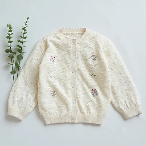 2024 New Autumn Children Long Sleeved Cartoon Print Casual Loose Sweater Baby Girls Knitting Cardigan Coat Kids Knitted Cardigan
