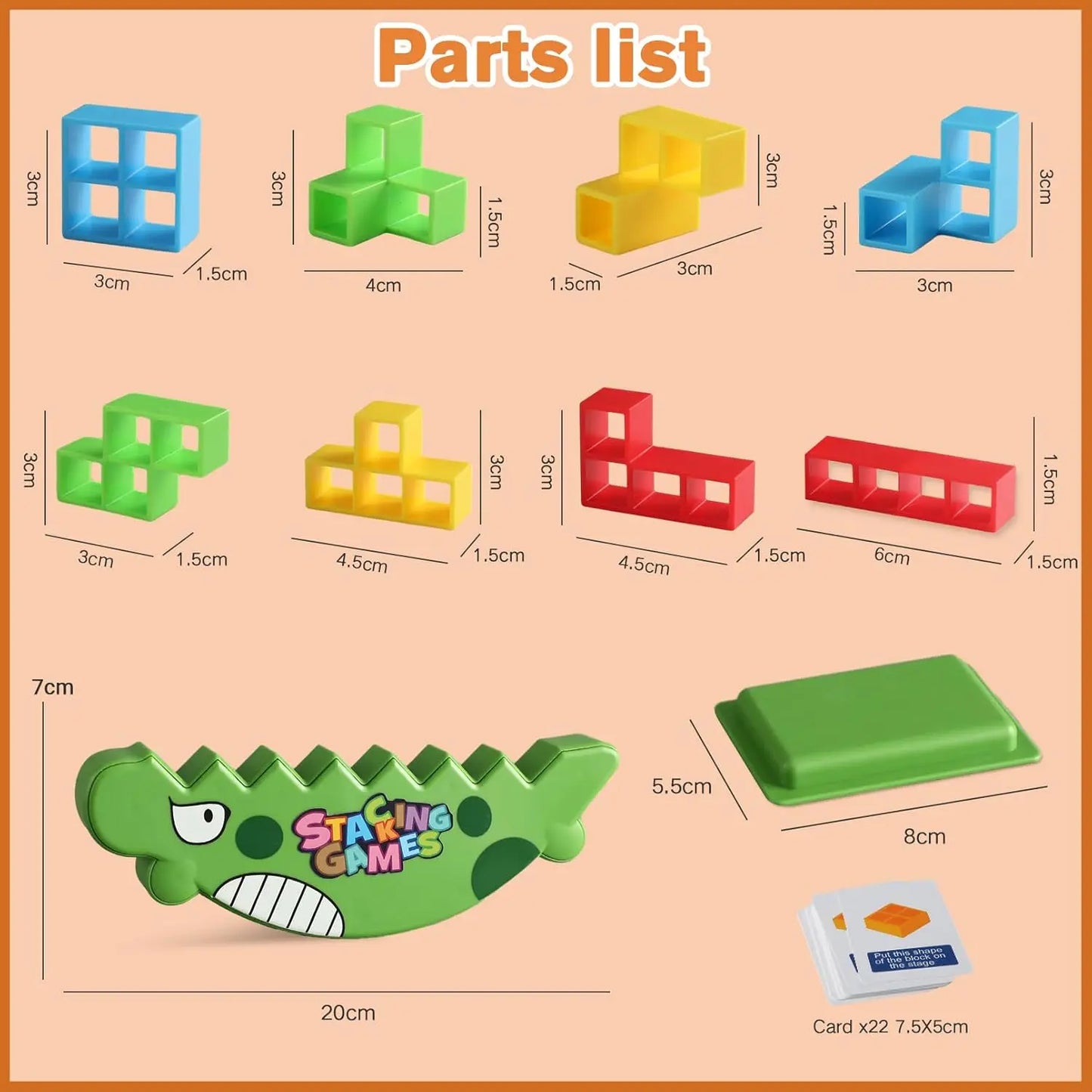 Dinosaur Balance Games for Kids Stacking Blocks, 64 PCS Tower Stack Game - Perfect Family Games for Kids and Adults - Great for