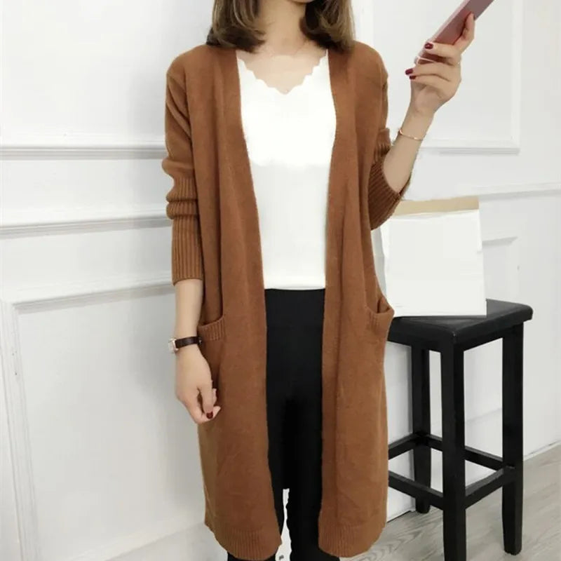 Autumn Winter Knitted Sweater Women Long Cardigan Korean Fashion Female Cardigans Long Sleeve Women Coat Jacket Ladies Outerwear