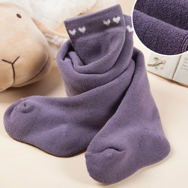Baby Girl Cotton Tights Winter Terry Thicken Children Pantyhose Heart Print Tights for Girls Toddler Leggings Suitable