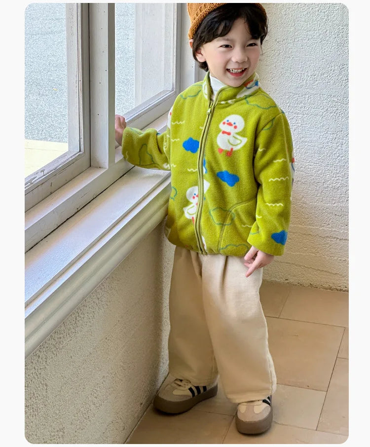 Boys Cartoon Coats Autumn Fashion Children's Clothes 1 to 2 4 6 8 Years Winter Baby Warm Fleece Outerwear Jacket for Girls