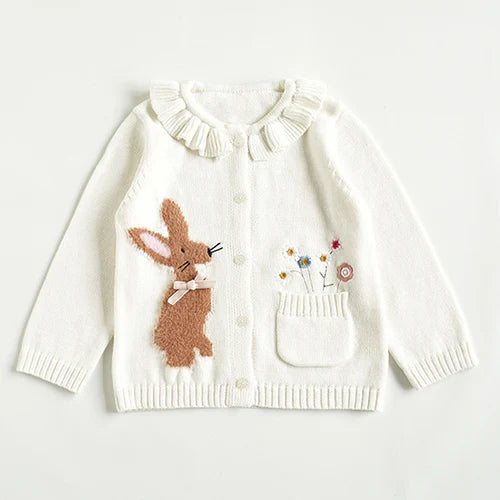 2024 New Autumn Children Long Sleeved Cartoon Print Casual Loose Sweater Baby Girls Knitting Cardigan Coat Kids Knitted Cardigan