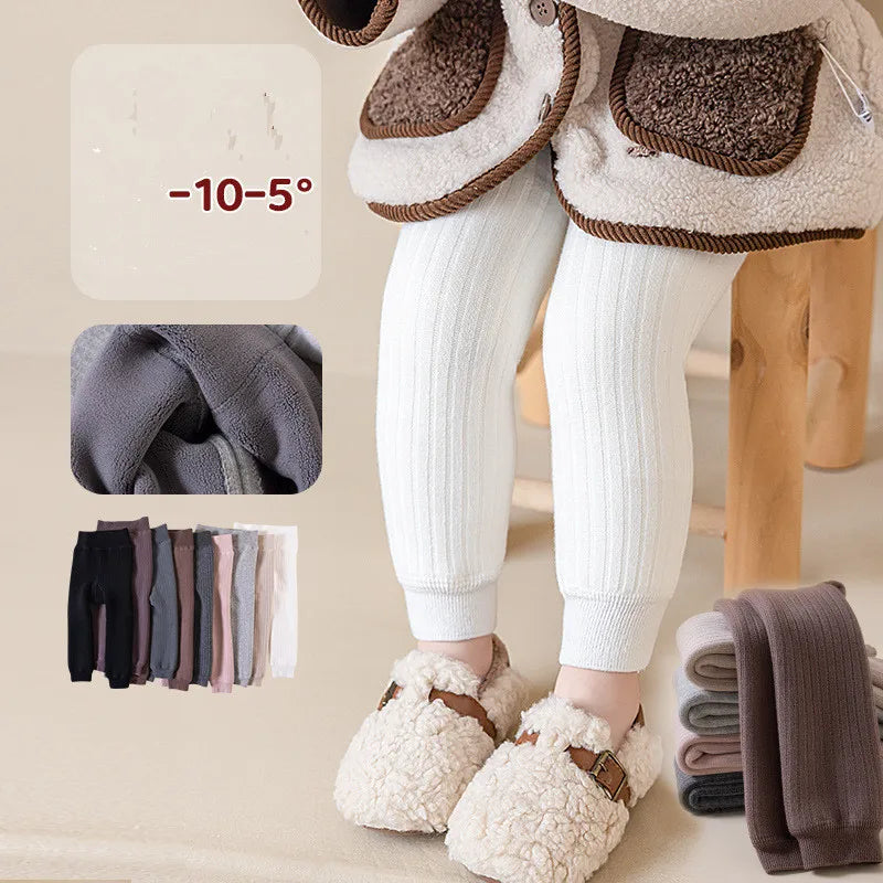 Autumn Winter Baby Boys Girls Thicken Warm Pants Leggings Tights Fleece Lining Stretch Kids Children Knitting Trousers