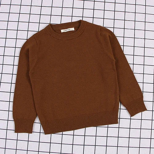 2025 New Autumn 0-7Yrs Kids Sweater Baby Loose Pullover Sweater Baby Boys Girls Long Sleeved Solid Color Knitted Pullover Tops
