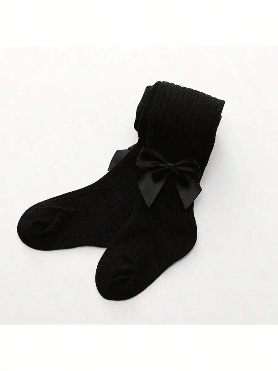 3 pairs of girls' tight pants for autumn and winter, cute bow tie baby pantyhose, warm and comfortable baby socks for wom