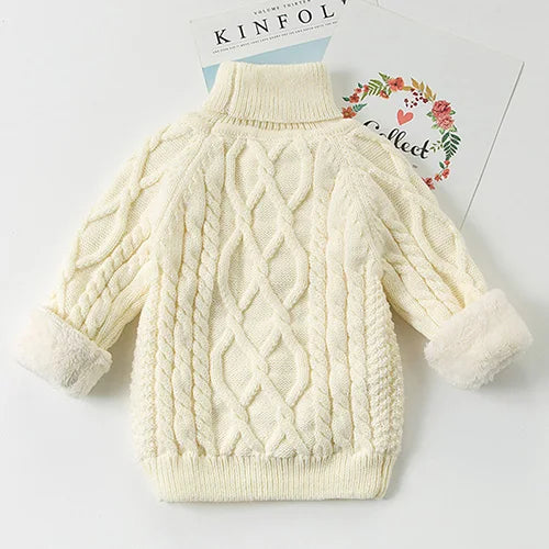 Autumn Winter Children Clothing Baby Girls Boys Thicken Plush Knitted Pullover Tops 1-8Yrs Kids Casual Loose Pullover Sweater