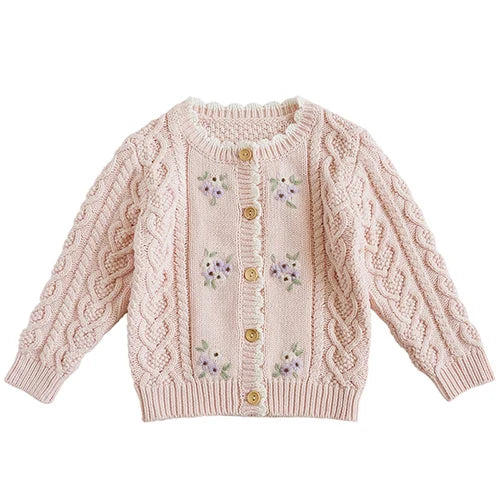 2024 New Autumn Children Long Sleeved Cartoon Print Casual Loose Sweater Baby Girls Knitting Cardigan Coat Kids Knitted Cardigan