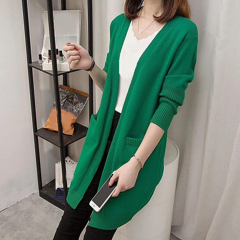 Autumn Winter Knitted Sweater Women Long Cardigan Korean Fashion Female Cardigans Long Sleeve Women Coat Jacket Ladies Outerwear