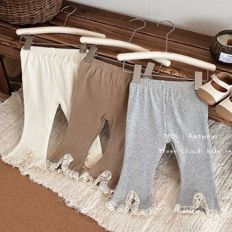 Baby Pants Girls Solid Elasticity Leggings Cotton Trousers Kids Boot Cut Pants Toddler Girls Flares Pant