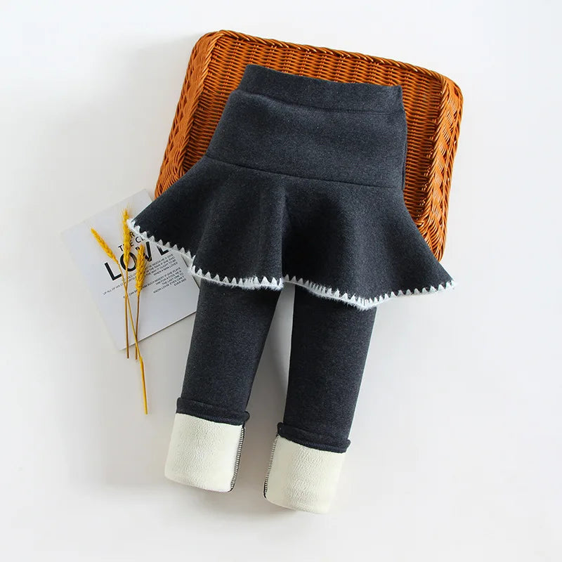 3-10 Years Girls Winter Pants Bootcuts Fleece Leggings for Kids Thick Warm False Two Pieces Culotte Children Skirtpants Trousers
