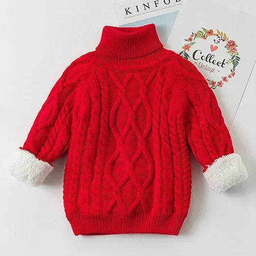 Autumn Winter Children Clothing Baby Girls Boys Thicken Plush Knitted Pullover Tops 1-8Yrs Kids Casual Loose Pullover Sweater