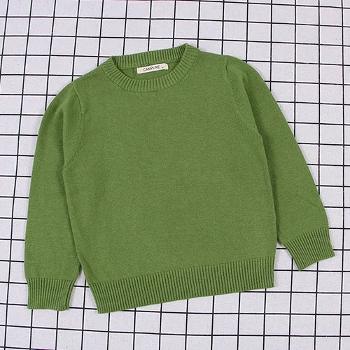 2025 New Autumn 0-7Yrs Kids Sweater Baby Loose Pullover Sweater Baby Boys Girls Long Sleeved Solid Color Knitted Pullover Tops