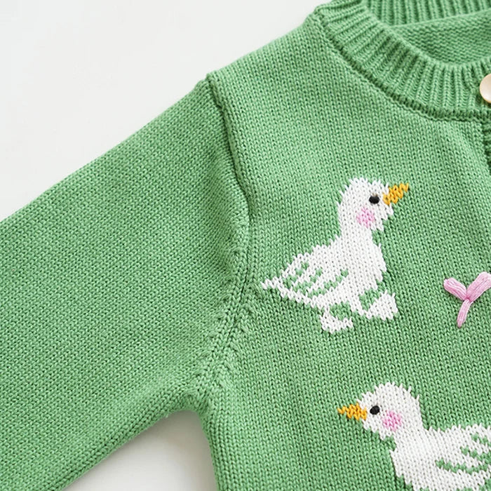 2024 New Autumn Children Long Sleeved Cartoon Print Casual Loose Sweater Baby Girls Knitting Cardigan Coat Kids Knitted Cardigan