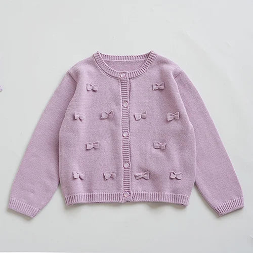 2024 New Autumn Children Long Sleeved Cartoon Print Casual Loose Sweater Baby Girls Knitting Cardigan Coat Kids Knitted Cardigan