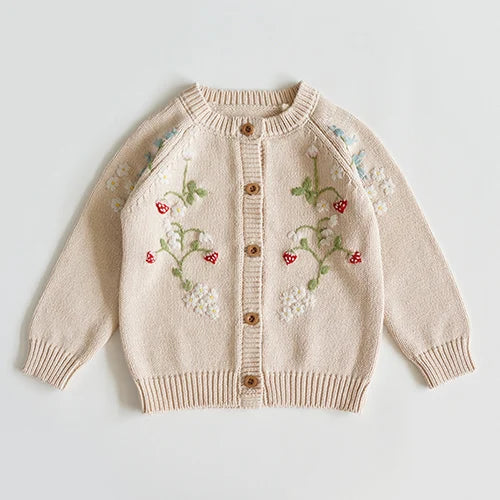2024 New Autumn Children Long Sleeved Cartoon Print Casual Loose Sweater Baby Girls Knitting Cardigan Coat Kids Knitted Cardigan
