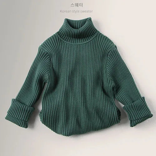 Autumn Winter New Baby Boys Girls Turtleneck Sweaters Kids Pullover Top Solid Color Knitted Bottoming Sweaters Children Clothing