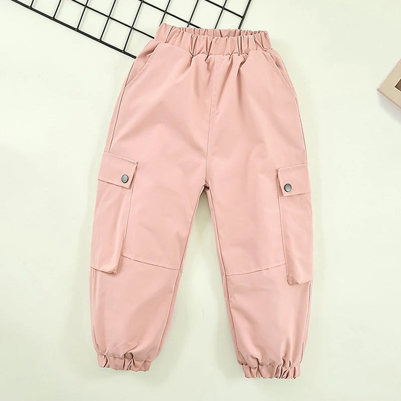 Winter Girls' Fleece-Lined Cargo Pants Windproof Waterproof Thermal Outdoor Casual Sweatpants for Kids 4-14 Years