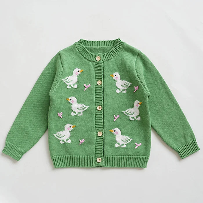 2024 New Autumn Children Long Sleeved Cartoon Print Casual Loose Sweater Baby Girls Knitting Cardigan Coat Kids Knitted Cardigan