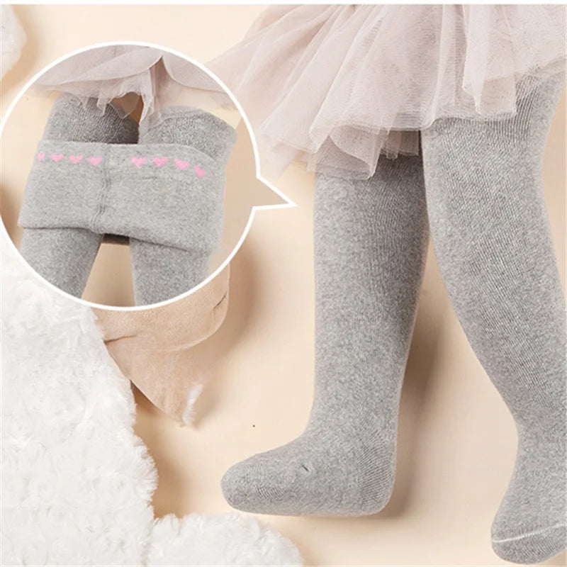 Baby Girl Cotton Tights Winter Terry Thicken Children Pantyhose Heart Print Tights for Girls Toddler Leggings Suitable