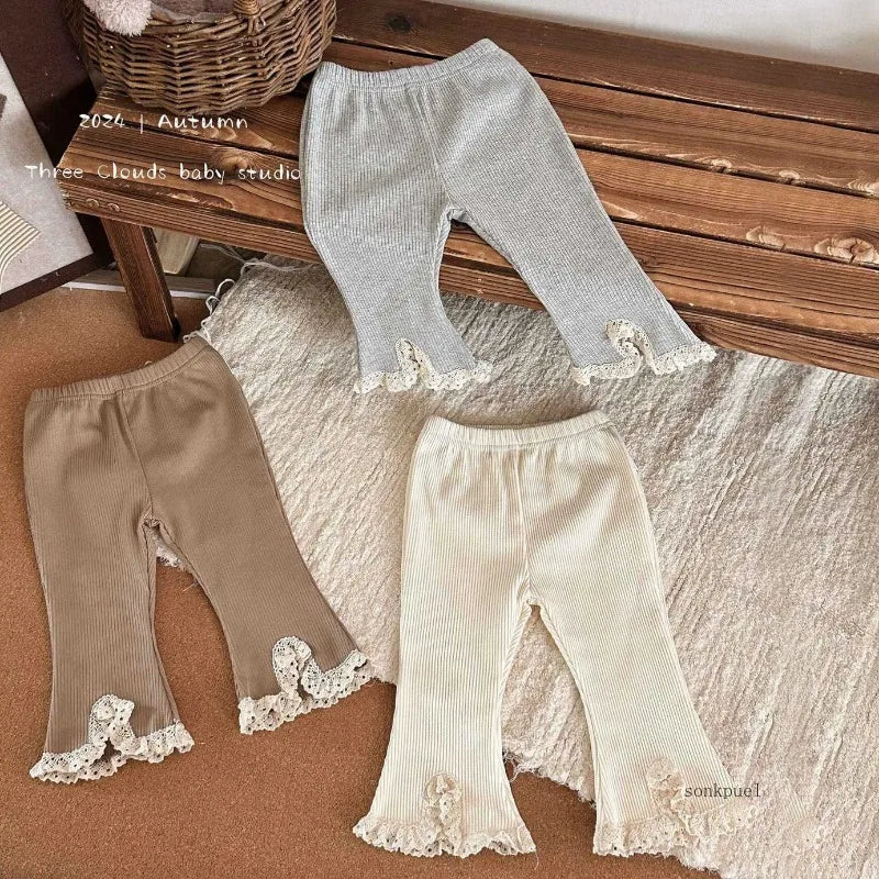 Baby Pants Girls Solid Elasticity Leggings Cotton Trousers Kids Boot Cut Pants Toddler Girls Flares Pant