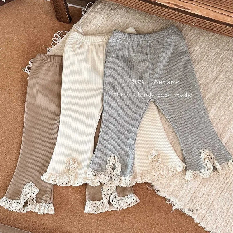 Baby Pants Girls Solid Elasticity Leggings Cotton Trousers Kids Boot Cut Pants Toddler Girls Flares Pant