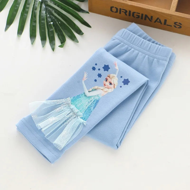 2025 Disney Girls Leggings Quality Cotton for Children Frozen Anna Elsa Autumn Baby Girl Pink Blue Trouser Kids Pants Cartoon