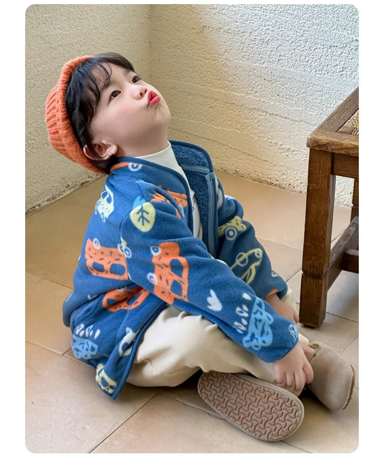 Boys Cartoon Coats Autumn Fashion Children's Clothes 1 to 2 4 6 8 Years Winter Baby Warm Fleece Outerwear Jacket for Girls
