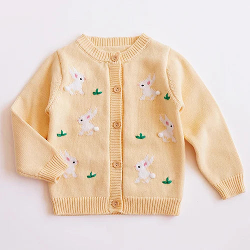 2024 New Autumn Children Long Sleeved Cartoon Print Casual Loose Sweater Baby Girls Knitting Cardigan Coat Kids Knitted Cardigan