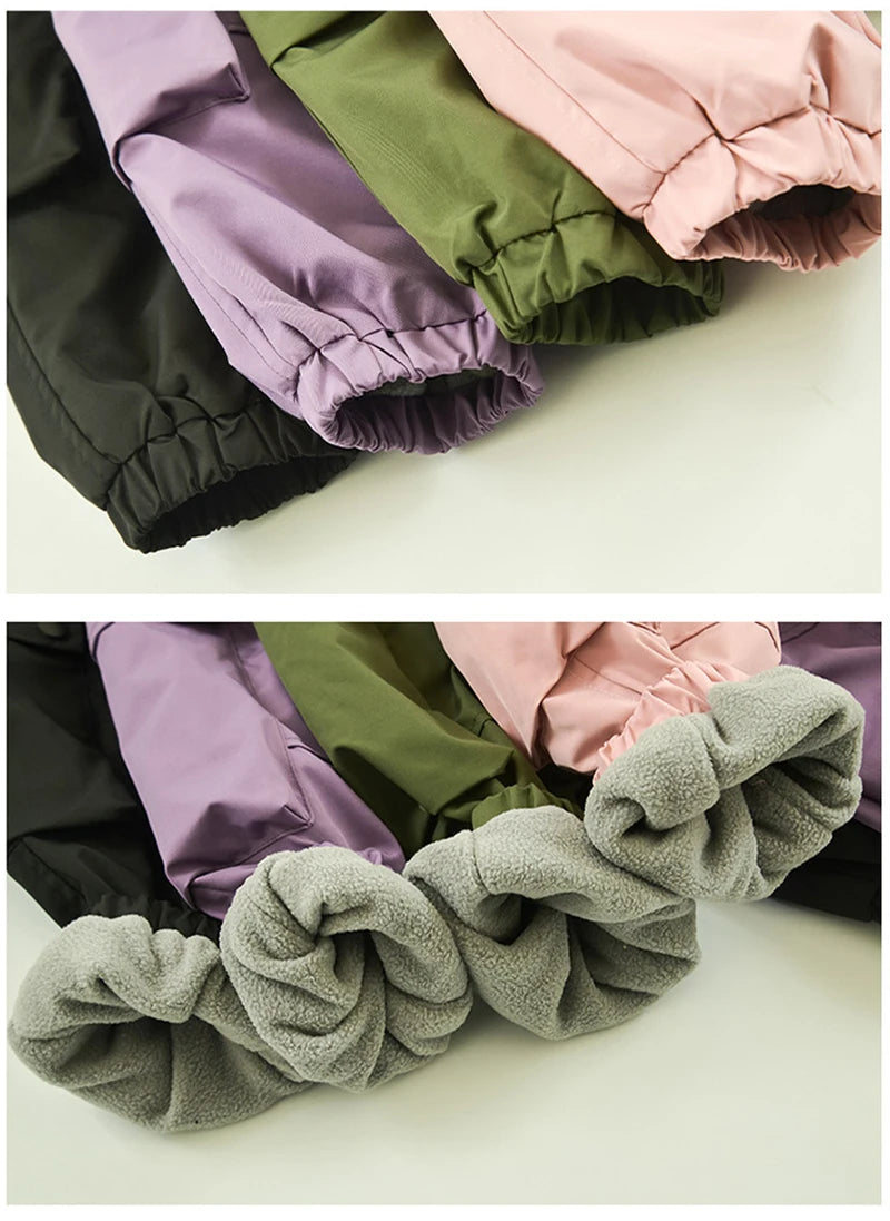 Winter Girls' Fleece-Lined Cargo Pants Windproof Waterproof Thermal Outdoor Casual Sweatpants for Kids 4-14 Years