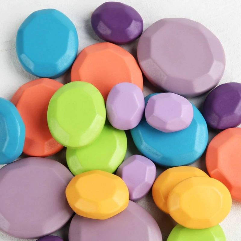 14pcs Wood Colorful Stone Building Blocks Wooden Toy Kids Interactive Party Stacking Game Educational Toys for Children