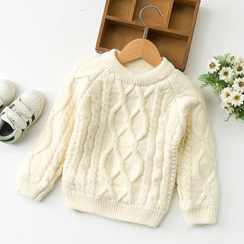 Autumn Winter Children Clothing Baby Girls Boys Thicken Plush Knitted Pullover Tops 1-8Yrs Kids Casual Loose Pullover Sweater