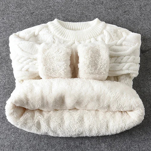 Autumn Winter Children Clothing Baby Girls Boys Thicken Plush Knitted Pullover Tops 1-8Yrs Kids Casual Loose Pullover Sweater