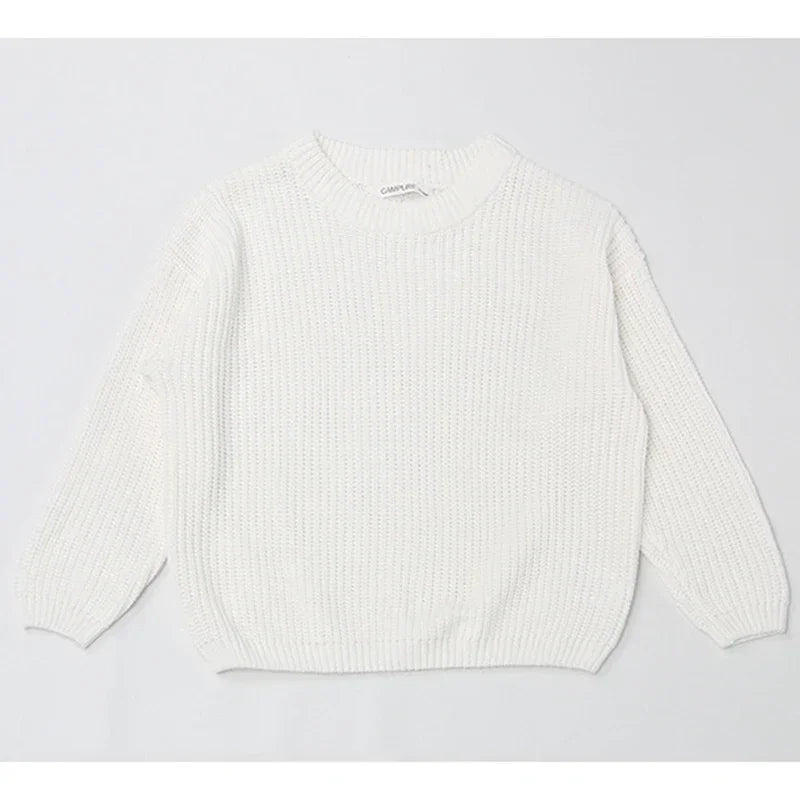 2025 New Autumn 0-7Yrs Kids Sweater Baby Loose Pullover Sweater Baby Boys Girls Long Sleeved Solid Color Knitted Pullover Tops