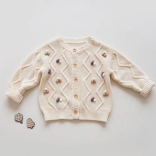 2024 New Autumn Children Long Sleeved Cartoon Print Casual Loose Sweater Baby Girls Knitting Cardigan Coat Kids Knitted Cardigan