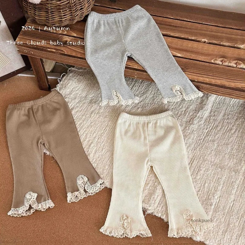 Baby Pants Girls Solid Elasticity Leggings Cotton Trousers Kids Boot Cut Pants Toddler Girls Flares Pant