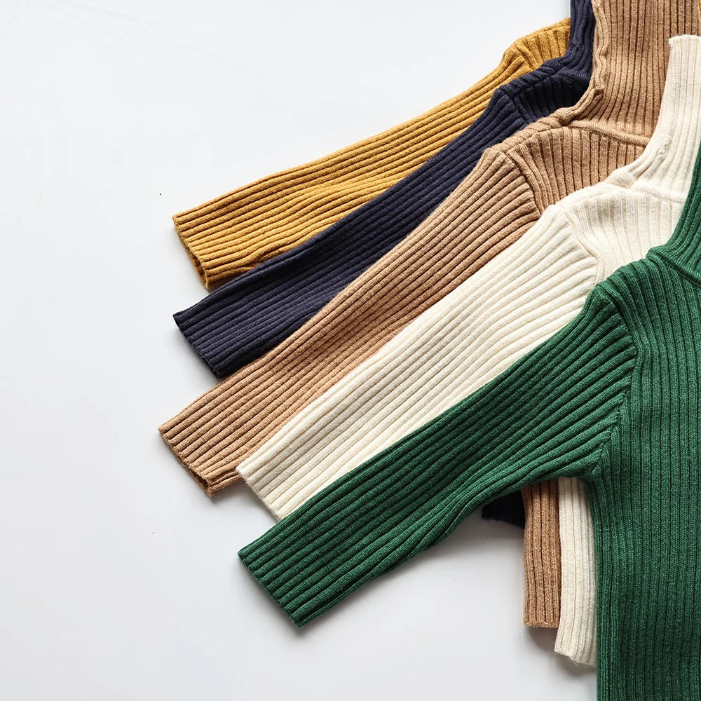 MILANCEL Autumn Soft Tight Unisex Kids Knitwear Sweaters Solid Multi Color Girls Sweater Brief Boys Pullover Turtleneck Outwear