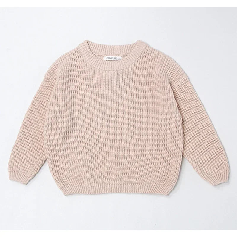 2025 New Autumn 0-7Yrs Kids Sweater Baby Loose Pullover Sweater Baby Boys Girls Long Sleeved Solid Color Knitted Pullover Tops